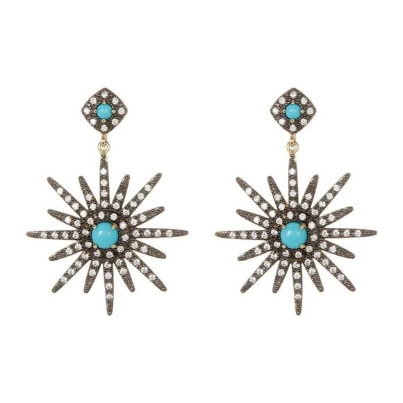 Adornia Jewelry - 14k Yellow Gold Plated Turquoise Swarovski Crystal Starburst Dangle Earrings